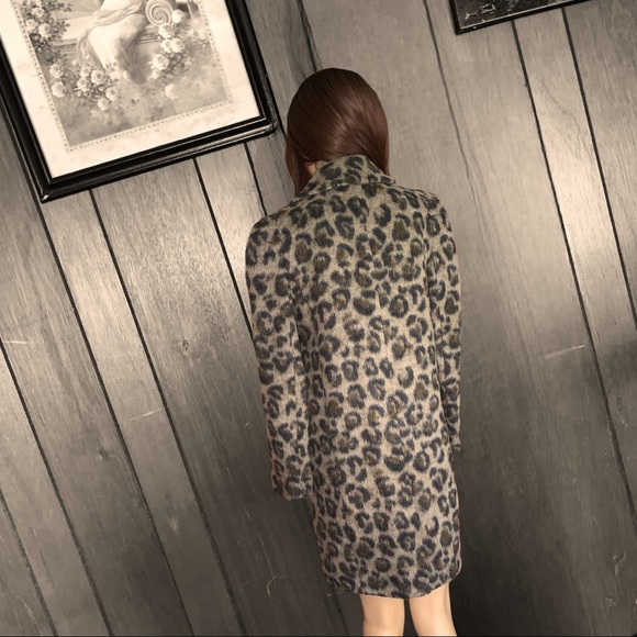 Kate Spade Leopard Wool Coat Size 00 Animal Print Long Jacket Winter Outerwear - Picture 5 of 15